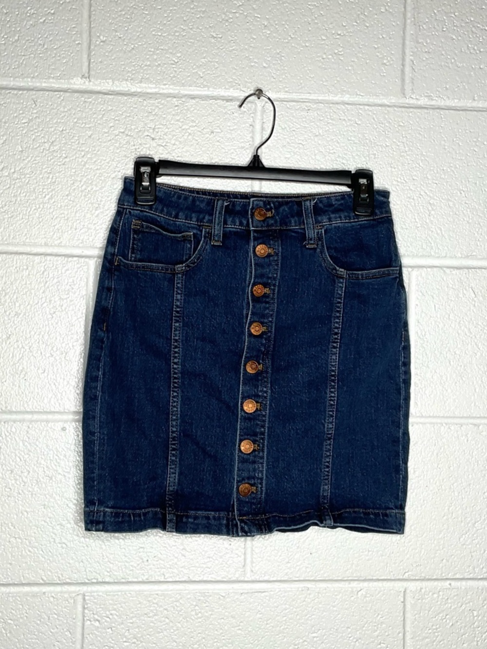 < Madewell Stretch Denim Button Front Straight Mini Skirt > - Picture 2 of 5